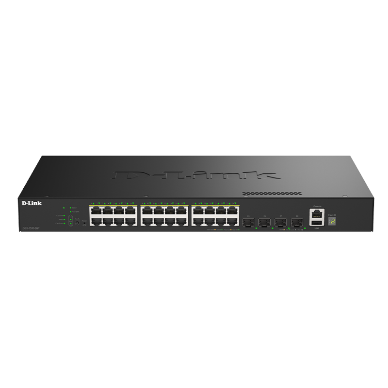 D-Link DGS-1530-28P/E 24 Portov GE PoE(30W) + 4 Porty 10G SFP+ Smart Managed Switch, 370W