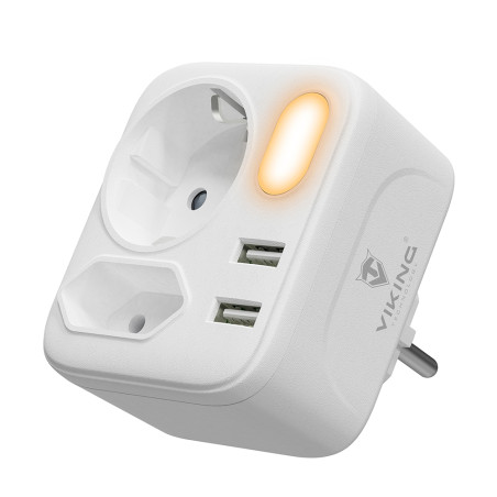 Sieťový adaptér Viking AC22/Output: 2xAC, 2xUSB-A/ LED svetlo/zásuvka typu F a C