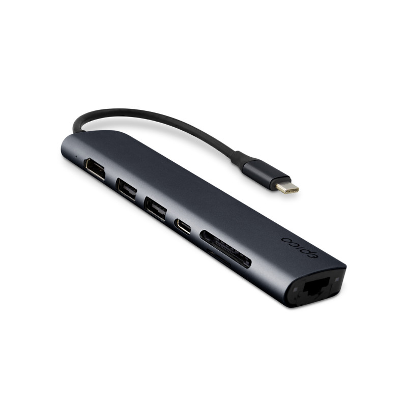 Epico 7v1 hliníkový USB-C 8K hub - atramentová