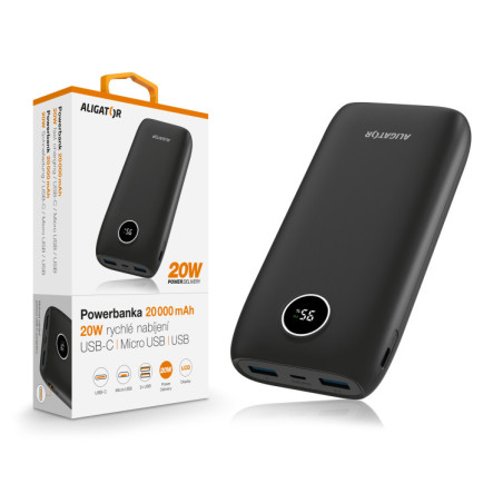 ALIGATOR Powerbanka Power Delivery 20W, rýchle nabíjanie, 20 000 mAh, čierna