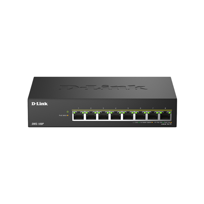 D-Link DMS-108P/E, 8x 2.5G PoE, Unmanaged Switch, Metal