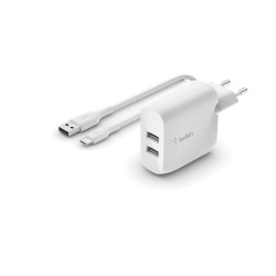 BELKIN Dual USB-A nabíjačka, 24W + USB-C kábel