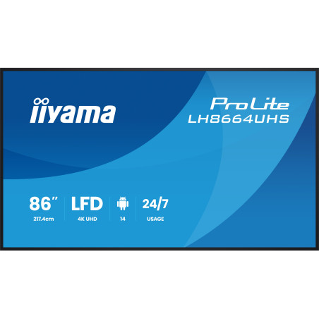 86'' iiyama LH8664UHS-B3AG: IPS, 4K, ANDR 14,24/7