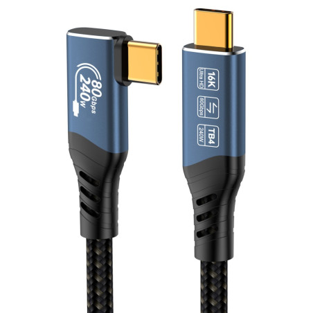PremiumCord USB4™ Version2.0 80Gbps 16K@60Hz 240W Thunderbolt 3 a 4 kabel zahnutý 0,8m