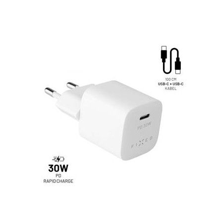 FIXED nabíjačka, USB-C, USB-C/USB-C kábel, 1m, 30W