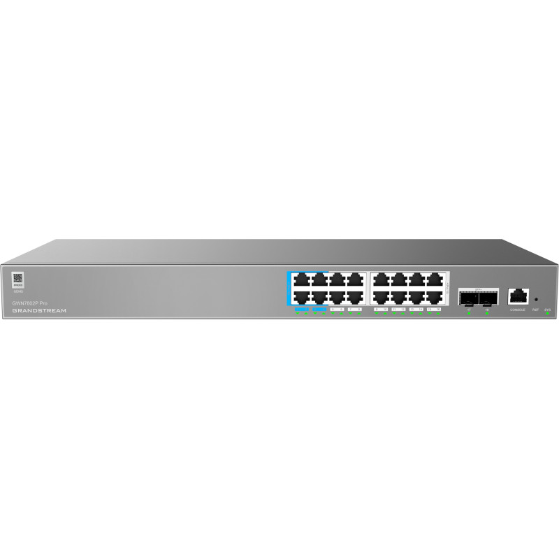 Grandstream GWN7802P Pre L2++ Managed Network switch, 16x 1Gb RJ45, PoE++, SFP+, DHCP, CLI, VLAN