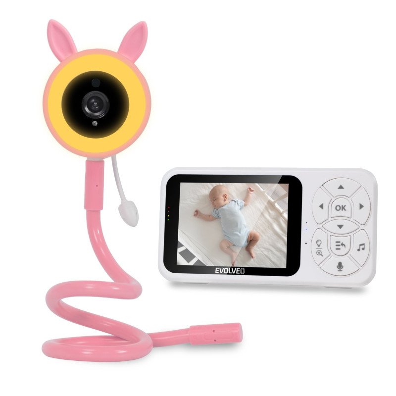 EVOLVEO Baby Monitor N35, detská pestúnka s kamerou, VOX, teplomer, nočné videnie, RGB svetlo, Ružová