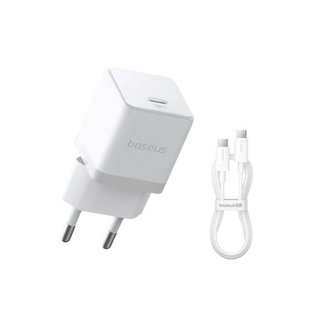 Baseus Palm Fast Nabíjačka USB-C 20W + Dátový Kábel USB-C/USB-C 1m White
