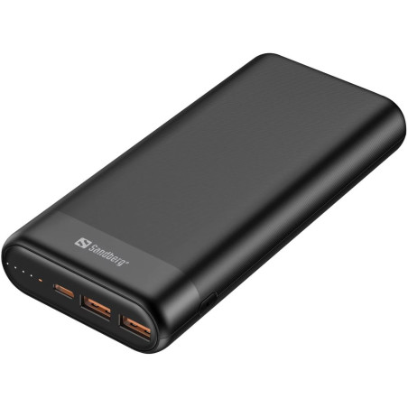 Sandberg Powerbank 20000mAh, USB-C PD 65W + 2x QC3.0, čierna