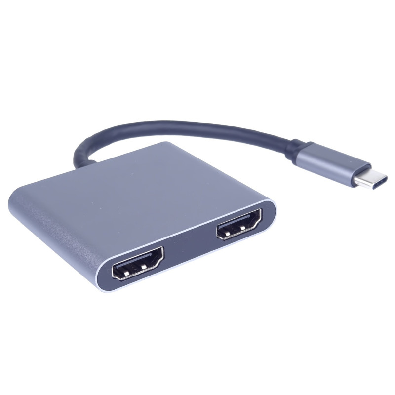 MST adaptér USB-C na 2x HDMI, USB3.0, PD, 4K, FHD