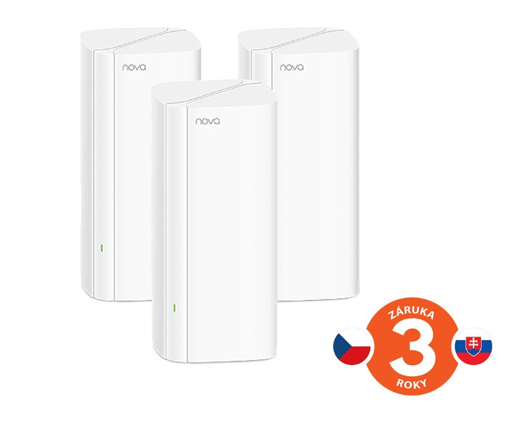 Tenda Nova EX12 (3-pack) WiFi 6 AX3000 Mesh Gigabit systém, 9xGLAN/GWAN, WPA3, VPN, CZ aplikácie