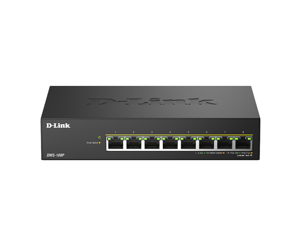 D-Link DMS-108P/E, 8x 2.5G PoE, Unmanaged Switch, Metal