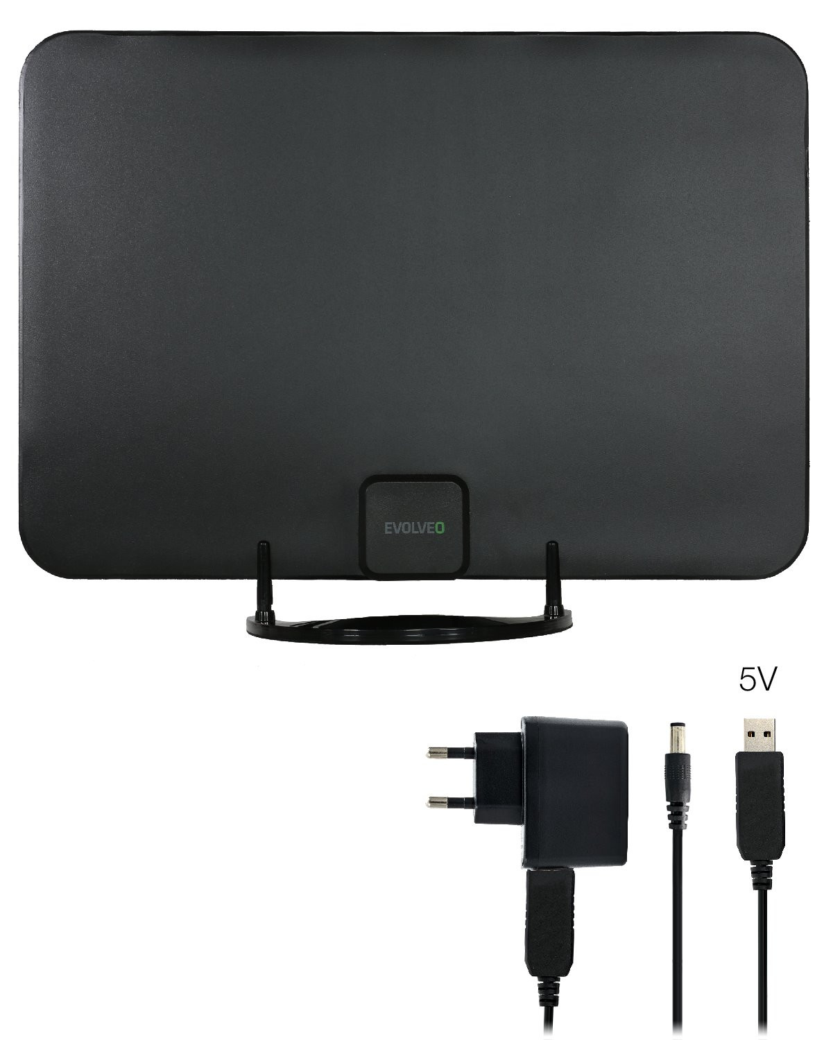 EVOLVEO Xany 2A, 230/5V, aktívna pokojová anténa FM/DAB+/DVB-T2, filter LTE,4G,5G