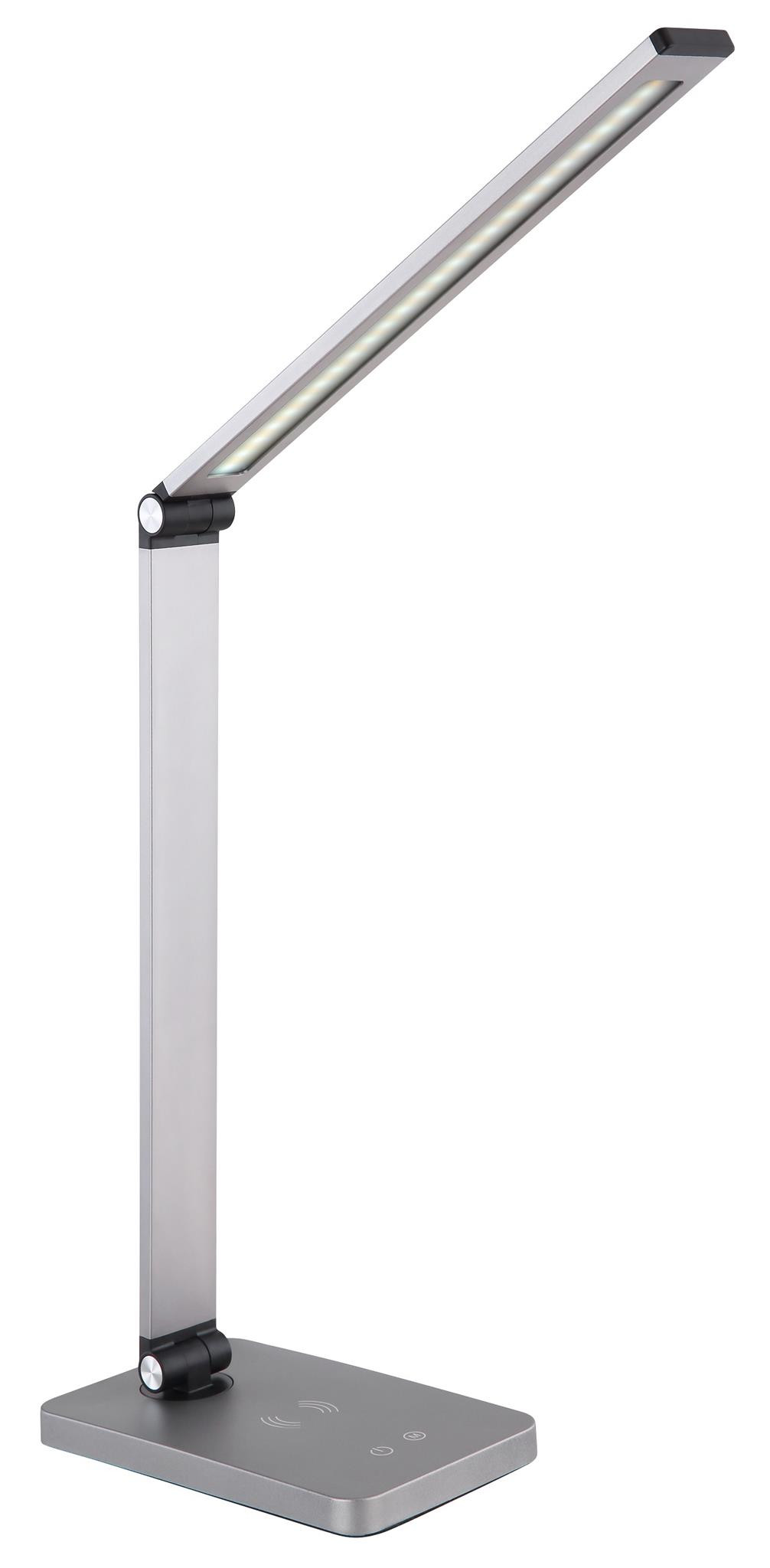 Platinet PDL888S stolná LED lampa 10W stmievateľná, bezdrôtové nabíjanie, USB port, strieborná